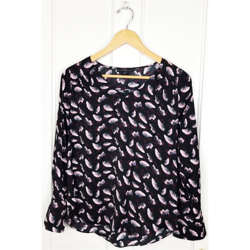 simply styled : size S : lightweight pink & black floral print casual blouse top